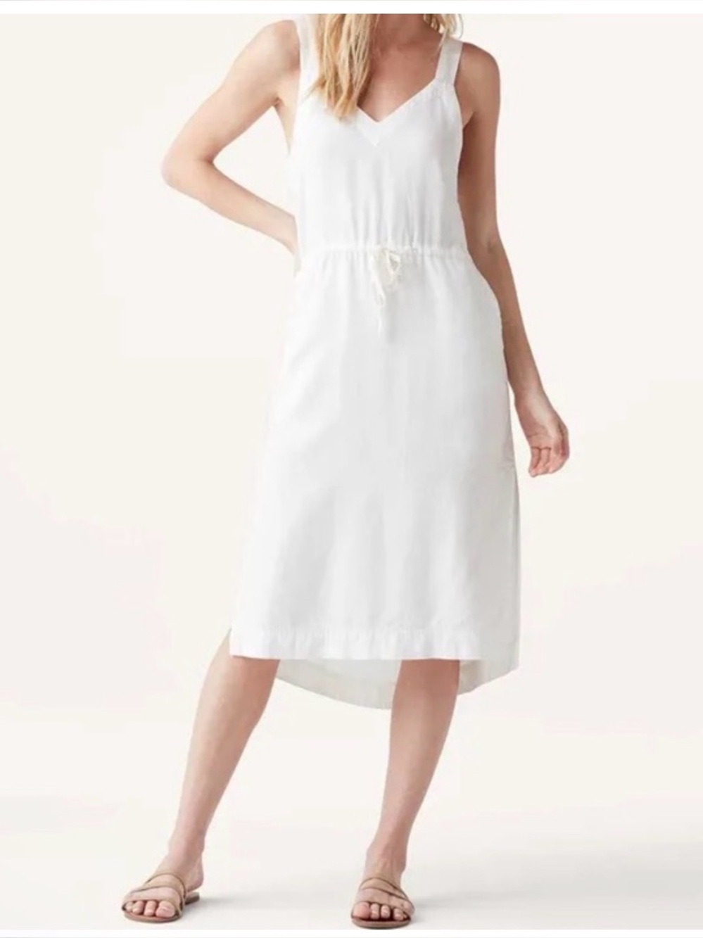 Splendid - Women’s White V-Neck Linen Drawstring Sundress